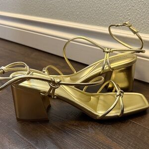 NWOT Marc Fisher Gurion Metallic Gold Strappy Heels